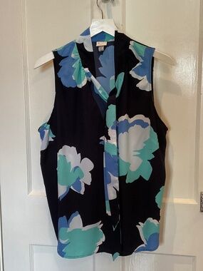 A New Day Floral sleeveless blouse with tie detail at neck, XL